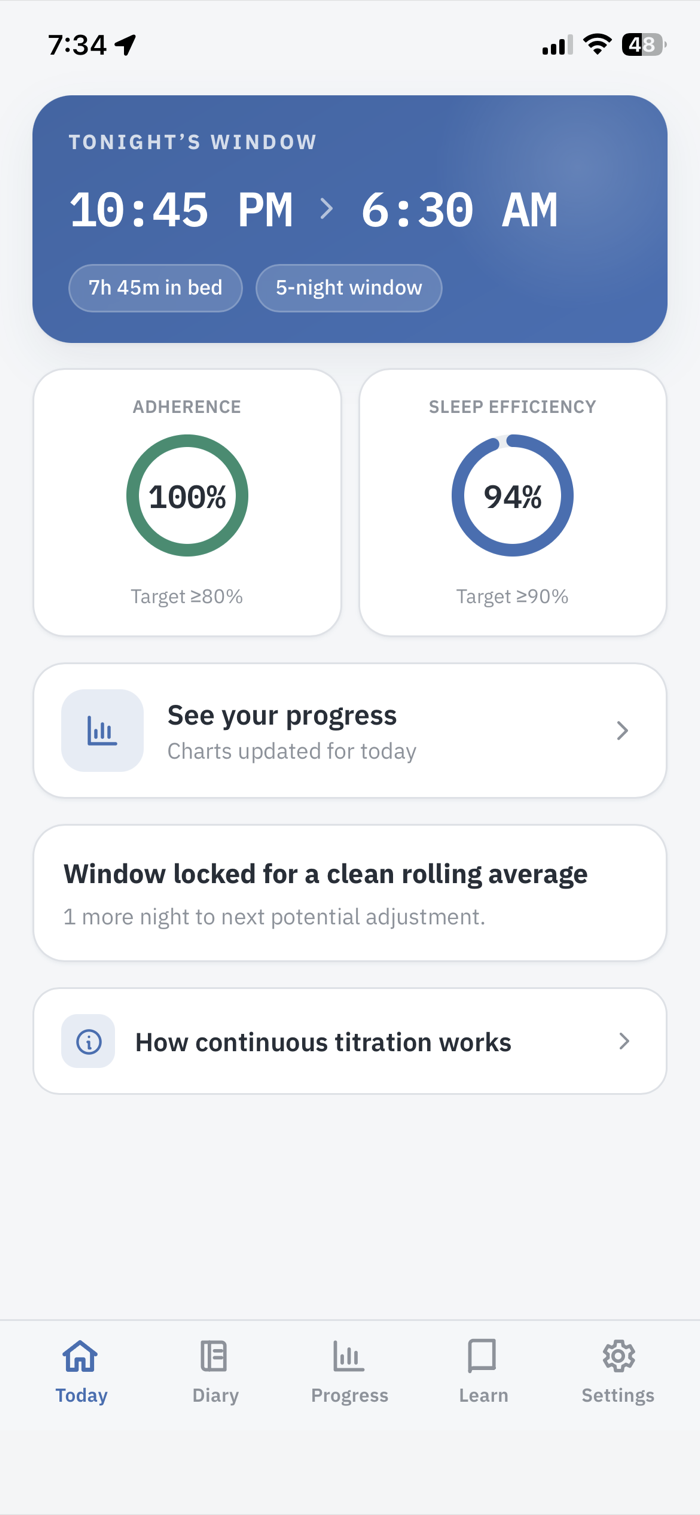CBT-I Coach screenshot 1 — Tonight's window