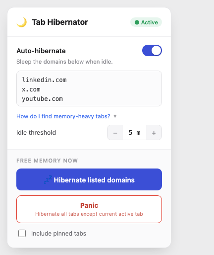 Tab Hibernator screenshot